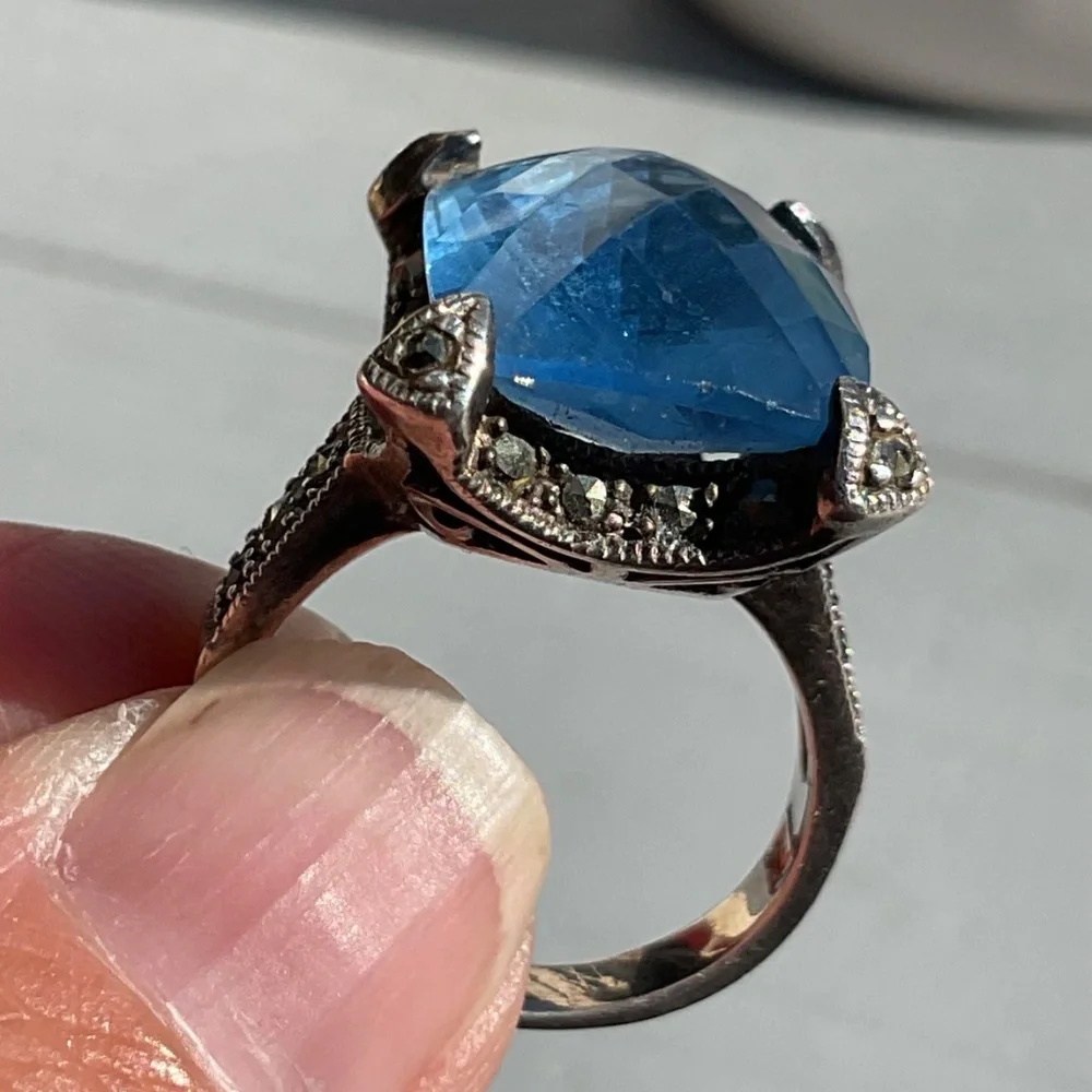 DBJ Topaz Marcasite Ring 925 silver Vintage size 7 - Picture 5 of 15